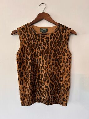 Lauren Ralph Lauren Leopard Print Silk Blend Sleeveless Sweater Tank S